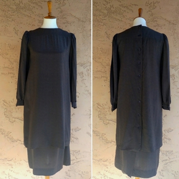 Vintage - Albert Nipon Brown and Black Chevron Silk Tunic & Skirt Set - Picture 5 of 15